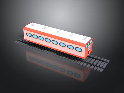 Red And White Train With Blue Windows On Black Tracks 3d model