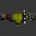 Green Skinned Orc Game Movie Character With Metal Armor And Spiked Decorations