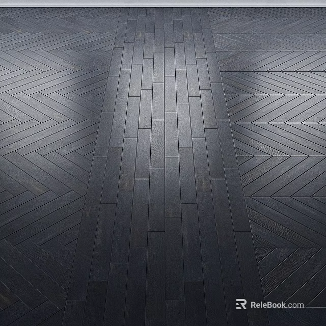 Dark Wood Flooring With Herringbone Pattern And Central Straight Planks Design 3d model 