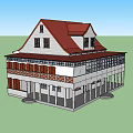 Two Story Detached House With Red Roof White Exterior Balcony And Porch