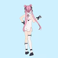 Woman In White Jumpsuit With Pink Double Ponytails Winking Black Gloves One Hand On Hip Hand Extended