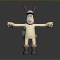 Cartoon Character With Red Ears Blue Hat White Body Brown Boots Green Backpack Outstretched Arms