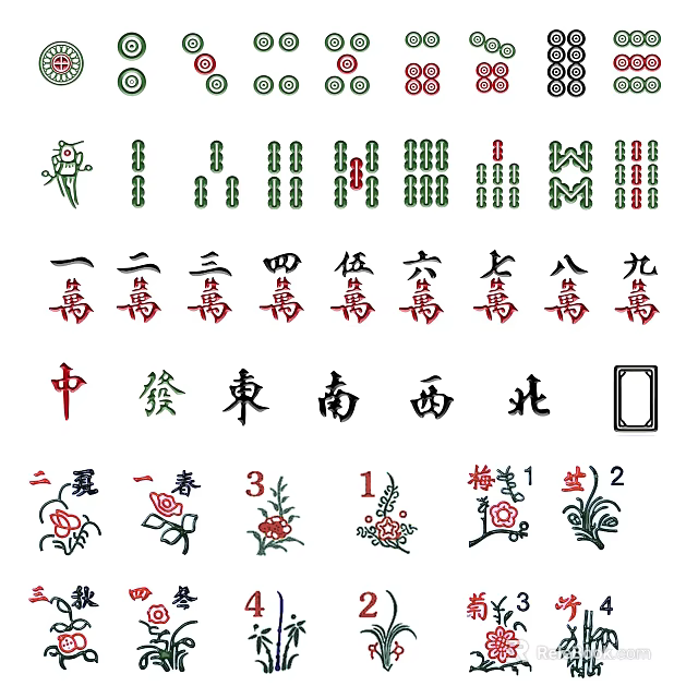 Traditional Chinese Wall Decor With Floral Patterns And Calligraphy Characters 3d model 