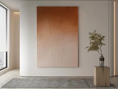 Modern Interior With Large Artwork Rug Wooden Table And Plant 3d model