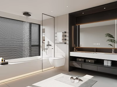 Modern Minimalist Bathroom Interior With Smart Backlit Mirror And Premium Glass Shower Sanitary Fixtures 3d model