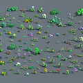 Assorted Colorful Flowers and Diverse Green Plants Collection on Gray Background