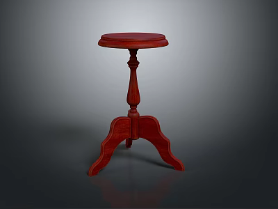 Red Wooden Bar Stool With Round Seat And Carved Three Legs Design 3d model