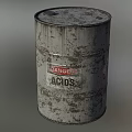Industrial Equipment Featuring Two Acid Drums With Danger Labels On Wooden Pallet
