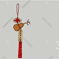 Traditional Chinese Red Hanging Ornament With Gourd Shape And Golden Tassel Decoration