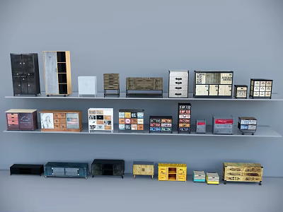 Various Stylish Bedside Tables with Different Designs Colors and Drawers 3d model