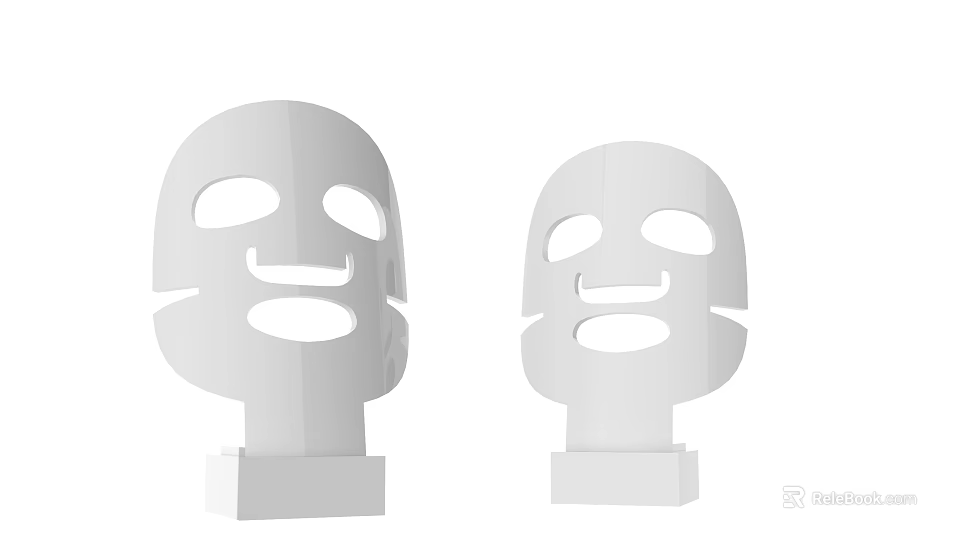Two White Reusable Silicone Facial Masks With Stand For Skincare Beauty Products 3d model 