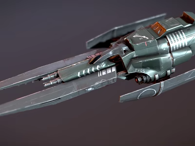 Futuristic Sci-Fi Metallic Spaceship With Sharp Wings Armored Hull And Engines 3d model