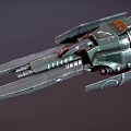 Futuristic Sci-Fi Metallic Spaceship With Sharp Wings Armored Hull And Engines