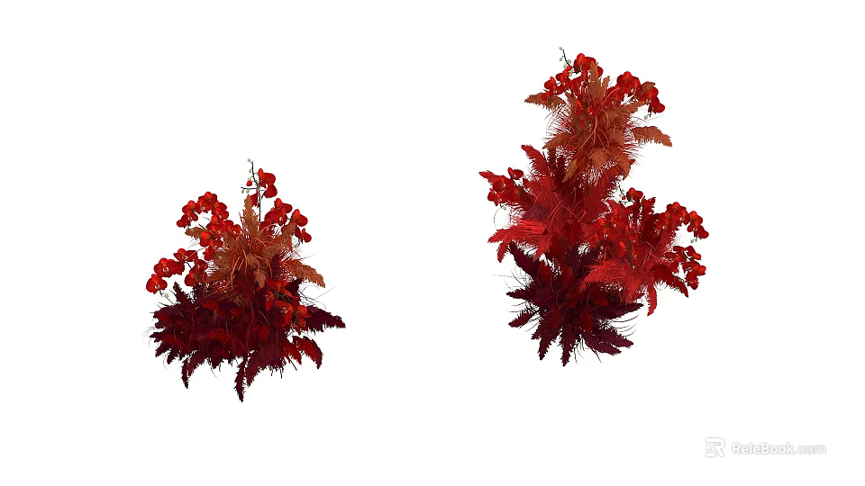 Elegant Red Floral Arrangement with Red Leaves and Blossoms for Decorative Design 3d model 