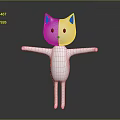 Cute Cartoon White Cat With Pink Ears Red Nose Stretched Arms And Gray Background
