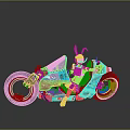 Vibrant Blue Pink Cartoon Motorcycle Featuring Rabbit Ear Doll Yasui Character 26