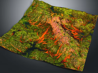 Lush Green Garden Landscape With Vibrant Orange Elements Water Features And Natural Layout 3d model