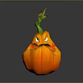 Halloween Pumpkin Game Movie Character With Orange Body Green Stem And Carved Evil Face