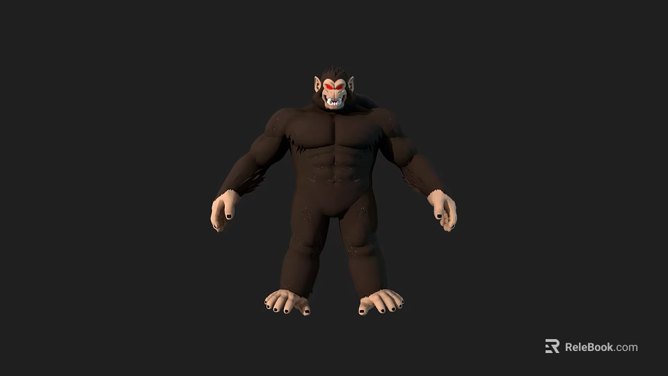 Muscular Gorilla Game Movie Character With Black Fur Red White Face Standing Pose 3d model 