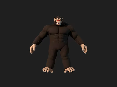 Muscular Gorilla Game Movie Character With Black Fur Red White Face Standing Pose 3d model