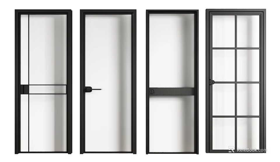 Modern Interior Doors With Black Frames And Glass Panel Designs 3d model
