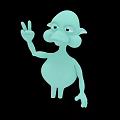 Green Animated Game Movie Character with Peace Sign Big Ears and Round Body