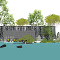 Modern Water Feature Wall Design With Reflecting Pool And Green Trees Under Blue Sky 3d model