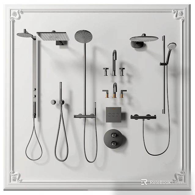 Different Modern Shower Head Styles With Wall Mounted Handheld And Overhead Options 3d model