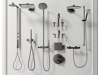 Different Modern Shower Head Styles With Wall Mounted Handheld And Overhead Options 3d model