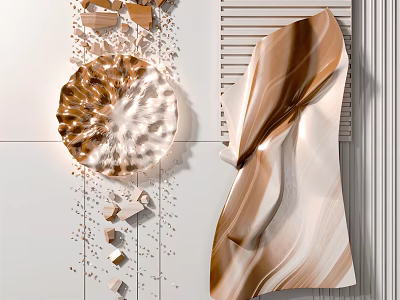 Abstract Painting Featuring Soft Brown Beige Tones Flowing Wave Patterns And Geometric Fragment Accents 3d model