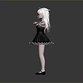 3D Anime Character With White Hair Black Dress Arms Outstretched And Gray Background