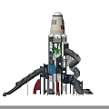 Rocket Shaped Garden Play Structure With Slides Climbing Elements And Platforms For Kids 3d model