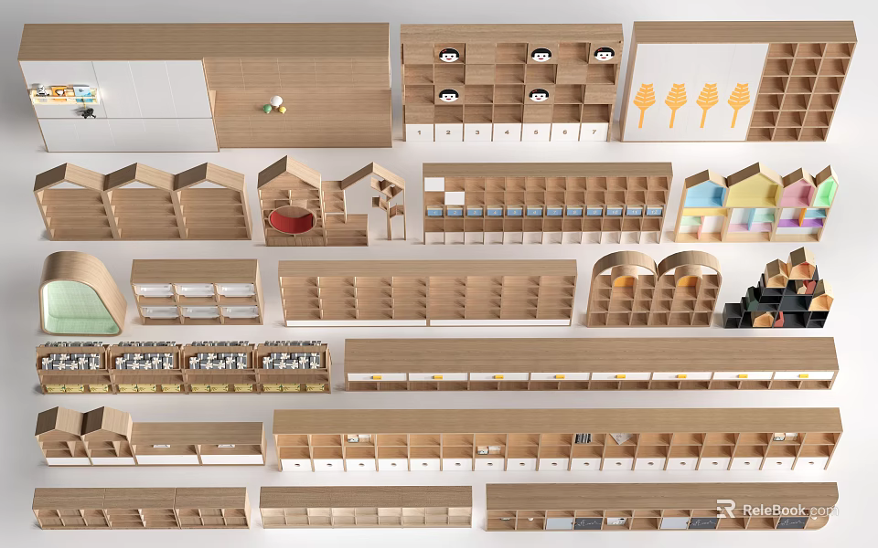Wooden Decorative Cabinets With Various Designs For Home Storage And Display Units 3d model 