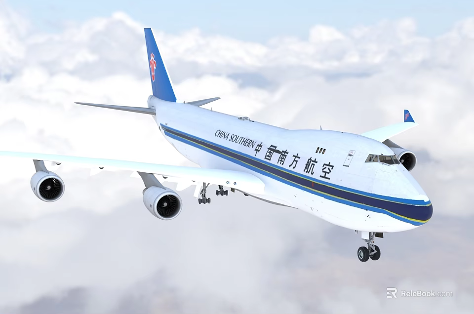 China Southern Airlines Passenger Plane Flying Above Clouds With Blue Stripe 3d model 