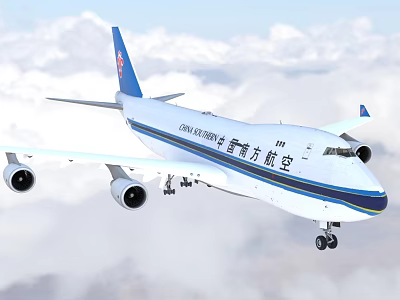 China Southern Airlines Passenger Plane Flying Above Clouds With Blue Stripe 3d model
