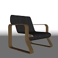 Modern Leisure Chair With Black Leather Back Brown Wooden Frame And Sleek Armrests