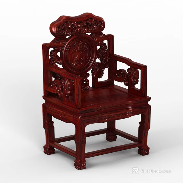 Traditional Chinese Redwood Single Sofa with Intricate Carved Patterns and Classic Design 3d model 