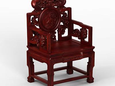 Traditional Chinese Redwood Single Sofa with Intricate Carved Patterns and Classic Design 3d model