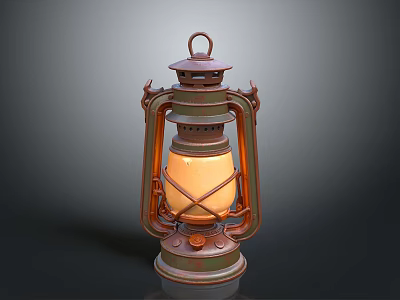 Antique Vintage Kerosene Lamp With Metal Frame And Glass Shade Design 3d model