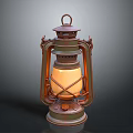 Antique Vintage Kerosene Lamp With Metal Frame And Glass Shade Design