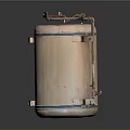 White Cylindrical Tank With Blue Stripes And Metal Brackets Valve Design