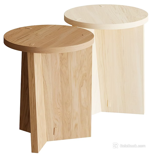 Light Colored Wooden Round Stools With Natural Texture And Solid Structure 3d model