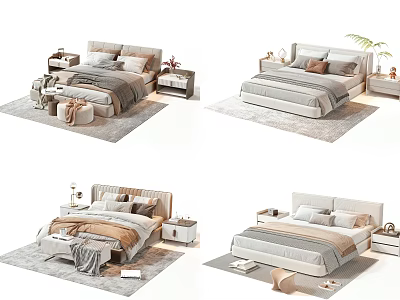 Modern Double Bed Bedroom Interior With Bedside Tables Decorative Pillows And Area Rugs 3d model