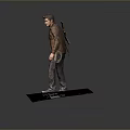 A Man Wearing Brown Leather Jacket And Dark Pants Standing On Platform With Gray Background 3d model