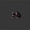 A black mouse with pink ears and pink paws on smooth surface with reflection 3d model