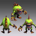 3D Monster Character Design Green Spiked Creature With Large Eyes Sharp Teeth And Clawed Hands 3d model