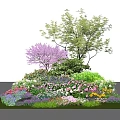 Colorful Garden Shrubs With Purple Pink White Flowers Green Tree And Lush Grass