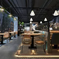 Modern Hot Pot Restaurant Interior With Green Wall Wooden Decor And Bull Sculpture