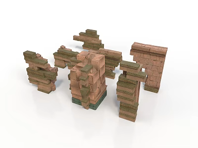 Ancient Architectural Ruins With Stone Brick Structures Various Shapes And Moss Weathered Traces 3d model