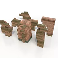 Ancient Architectural Ruins With Stone Brick Structures Various Shapes And Moss Weathered Traces